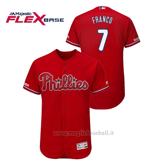 Maglia Baseball Uomo Philadelphia Phillies Maikel Franco 150th Aniversario Patch Flex Base Rosso